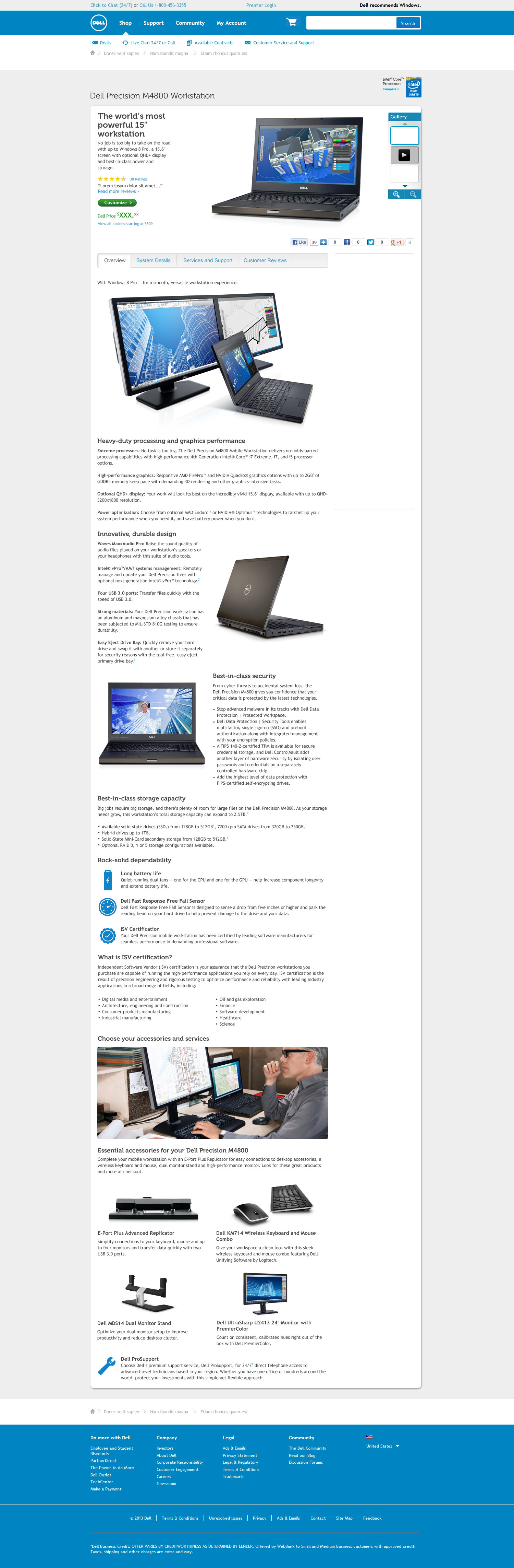 Dell Precision M4800 workstation details page